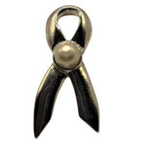 Silver Ribbon Brooch With Pearl Accent